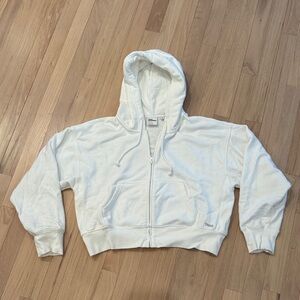 White TNA Terry Fleece Zip-Up Hoodie
